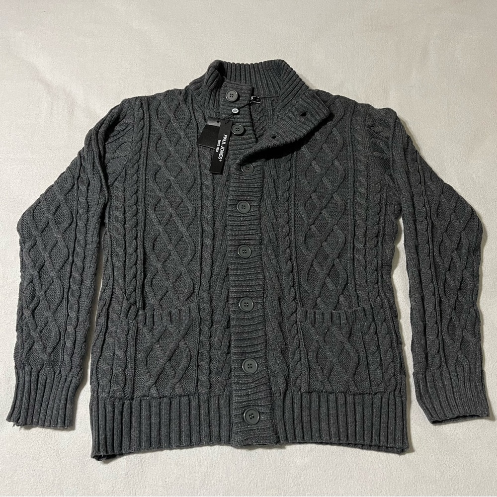 Paul Jones‎ Knit Button Up Sweater Large Gray NWT